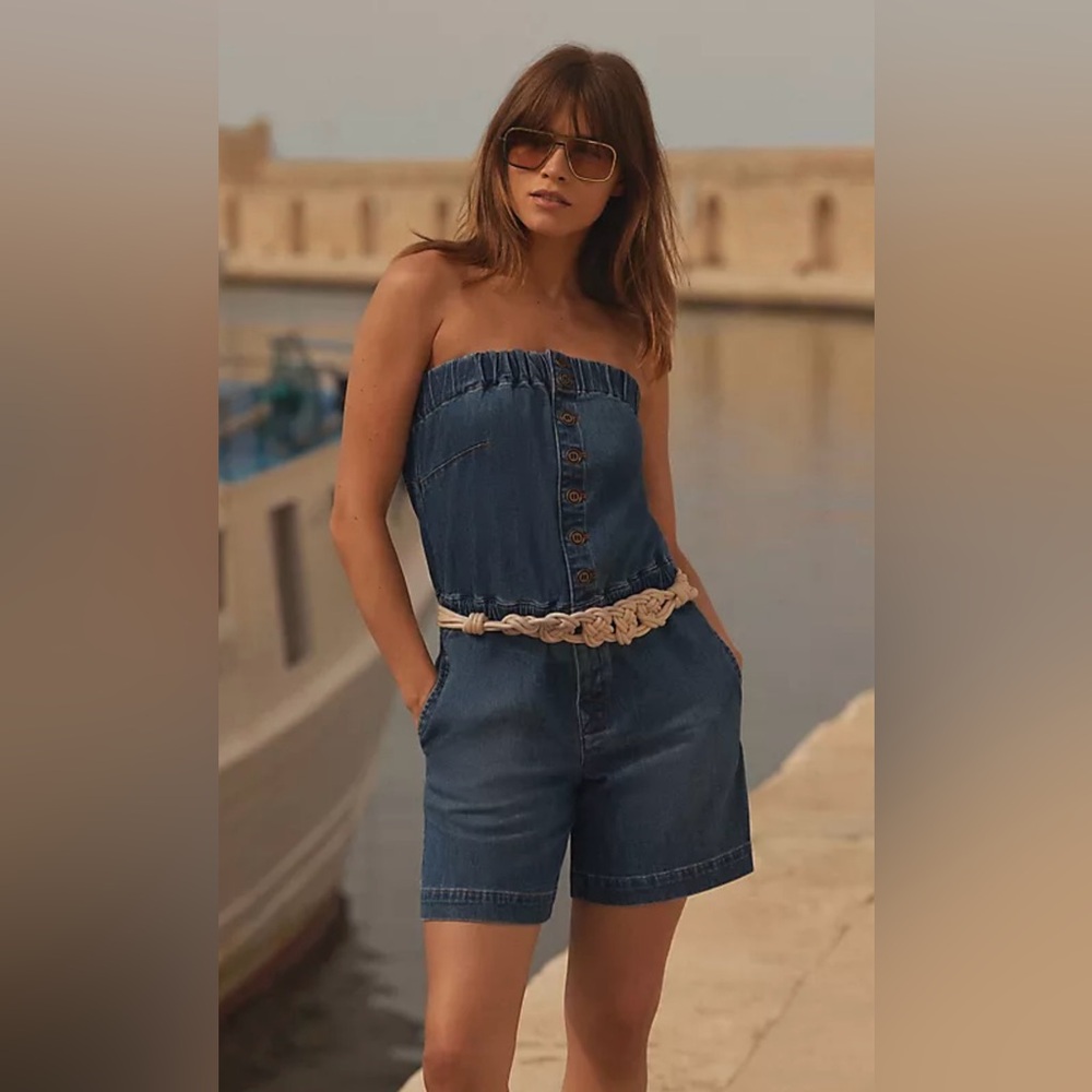 Anthropologie PILCRO Strapless Denim Romper Medium NWT